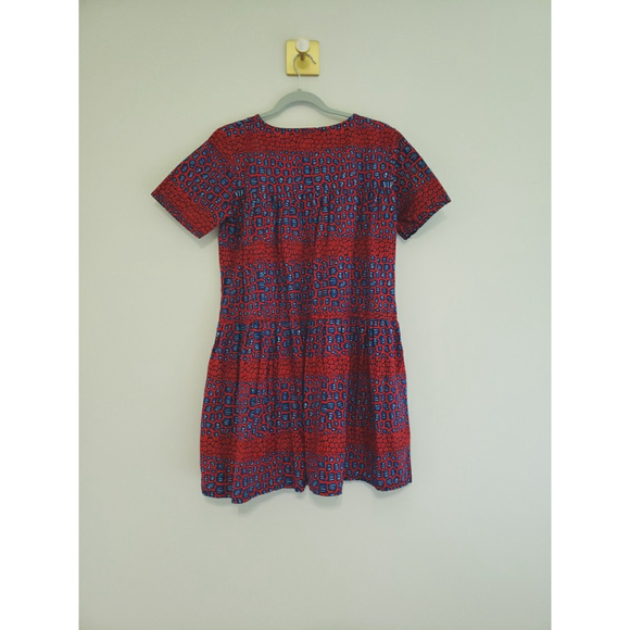 Grass Fields The African Shop Print Dress Women 8 Red Blue Short Sleeve Pockets - Picture 5 of 9